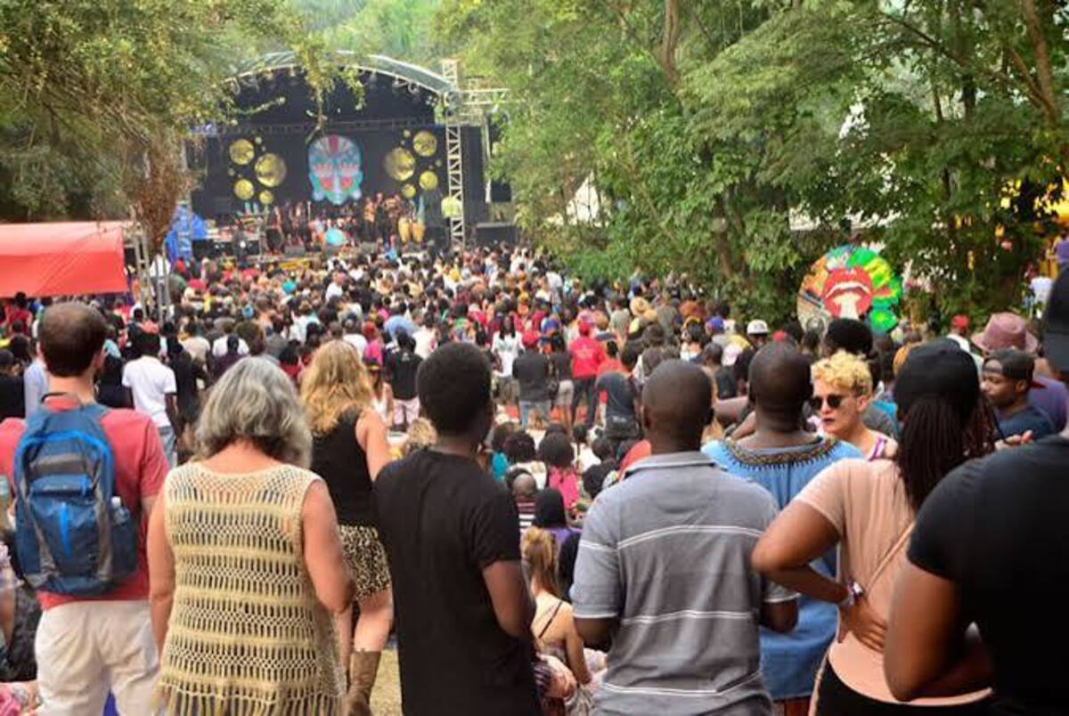 Festival-goers enjoying a live performance, showing the stage